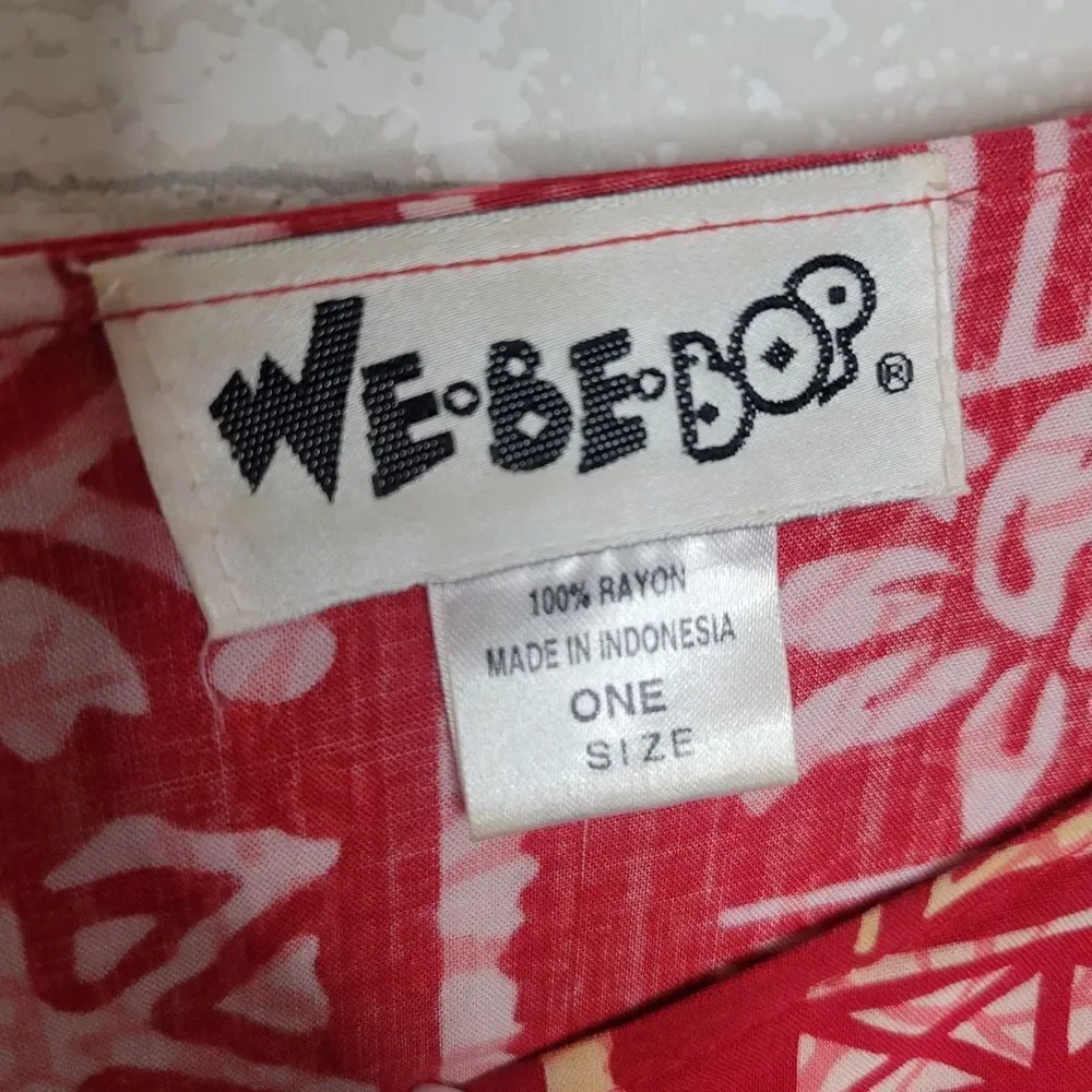 We Be Bop Vintage Red Hawaiian Tropical Print Tassel Mumu Popover Maxi Dress - Picture 2 of 5